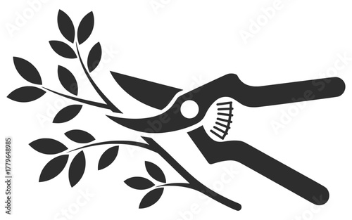 Garden Pruning Shears Icon, Branch Cutting Tool Silhouette.