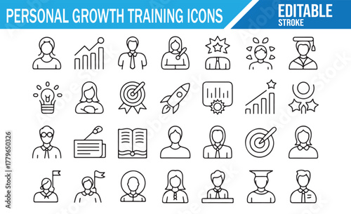 Leadership and Education Outline Icons Collection for Coaching Concepts