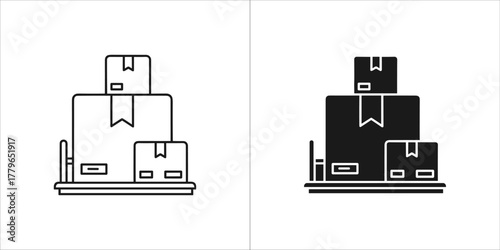 Stack of cardboard box icon in black style