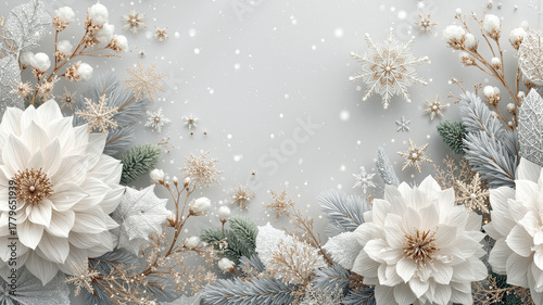 Elegant Winter Floral Arrangement for Holiday Card or Decoration Design, Winter background