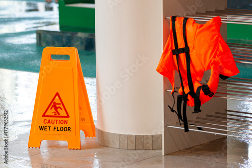 Warning sign: caution wet floor.