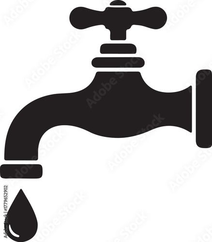 Silhouette of a water faucet with a dripping drop on a white background vector illustration on transparent background