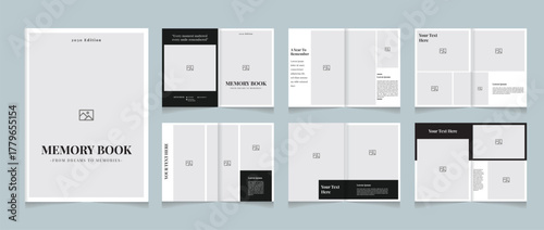 Minimalist Memory Book Template | Modern Black & White Photo Album | Elegant Scrapbook Layout | Print-Ready