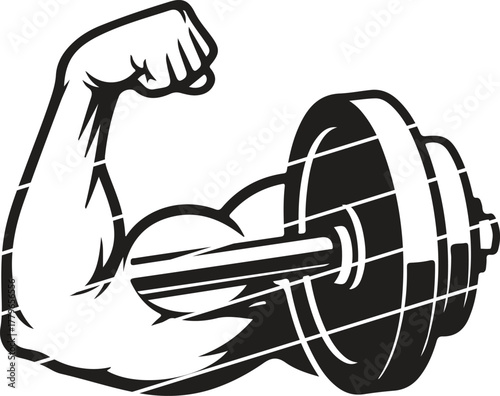 Muscular Arm Flexing with Dumbbell Vector Illustration