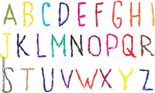 Kids doodle vector handwriting scribble alphabet, childish naive jungle character kit. ABC kindergarten print brushstroke texture, Kids doodle