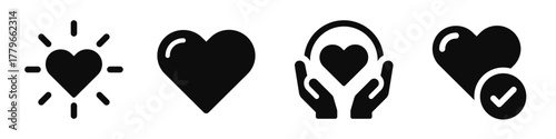 Heart icons set. Love, care, health, donation and charity symbols.
