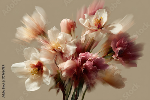 Background with beautiful blooming flowers, motion blur effect
