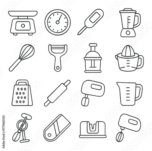 Monochrome kitchen utensils pattern with blender and grater