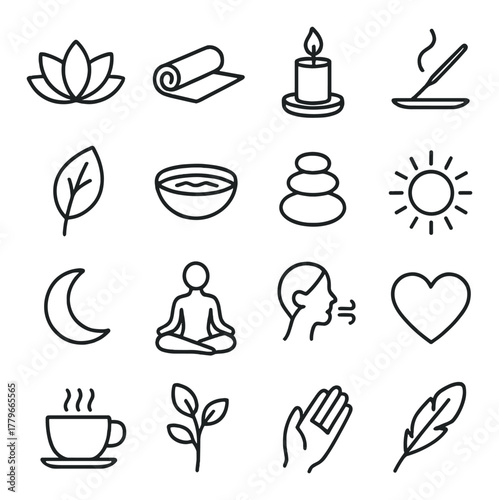Minimalist line art symbols for meditation and relaxation