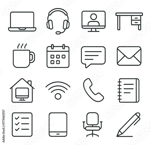 Essential office icons for remote work and communication
