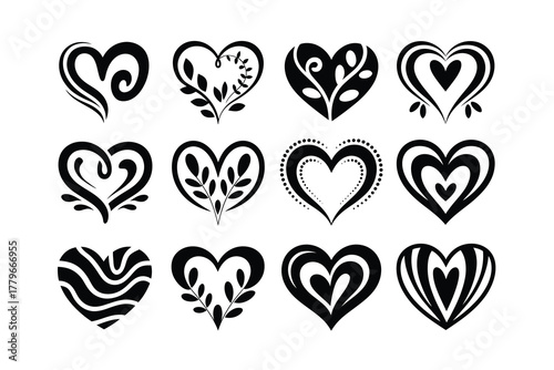 Vector seamless pattern set of red and pink heart icons and symbols for love, romance, and Valentine's Day design and decoration