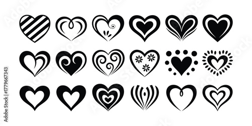 Collection of Diverse Black and White Heart Designs