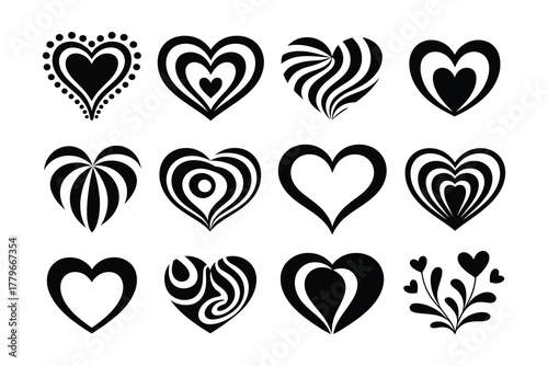 Collection of Diverse Black and White Heart Illustrations
