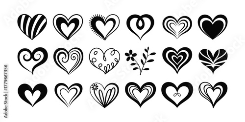 Collection of Diverse Black and White Heart Illustrations