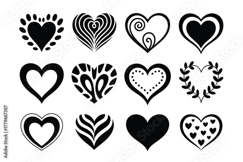 Collection of Diverse Black Heart Icons