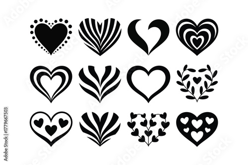 A decorative set of heart-shaped shields and hearts, perfect as a vector illustration for Valentine's Day love and romance design