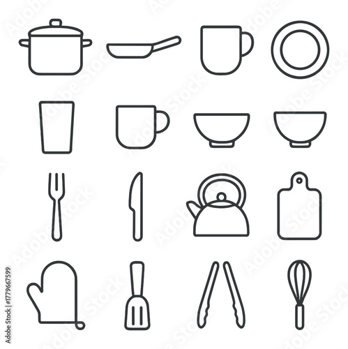 Minimalist kitchen utensil icons set on gradient background