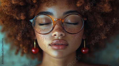 Curly hair & delicate cherry earrings.