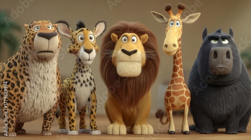 Friendly team of African wildlife.