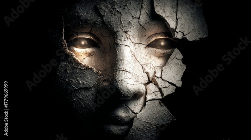 Dark face full of secrets and fear.