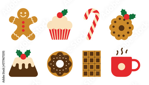 set of icons for Christmas food items