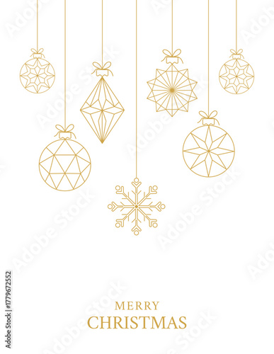 Luxury gold Merry Christmas card flyer, geometric snowflake ornaments xmas vector.