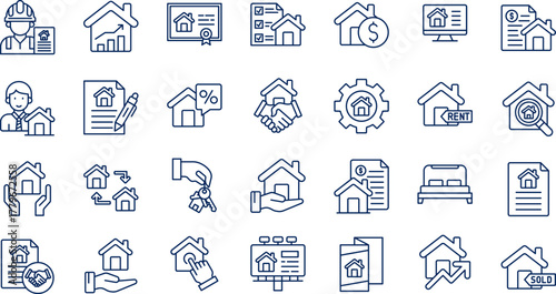 Real Estate Icon Set - 28 Property, Mortgage, and Management Line Art Symbols