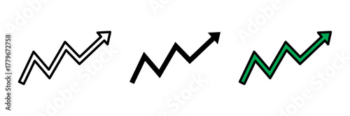 A modern flat-style trend line up arrow icon in colored, filled, and stroke design. Represents business growth, success, and positive analytics trends.