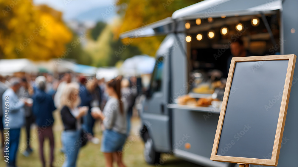 Obraz premium Menu sign in front of food truck
