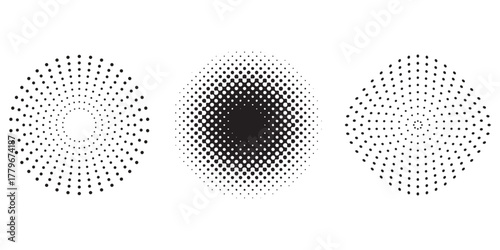 Abstract halftone dot patterns, various radial gradient designs