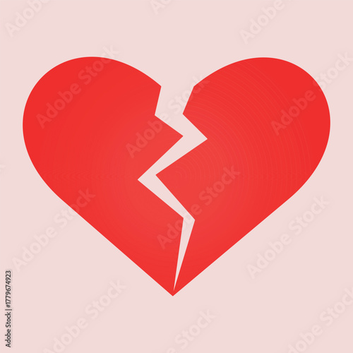 Red broken heart. Divorce symbol, heartbreak, flat vector image.Vector illustration. Vector isolated broken heart. Red heart broken  and cracked. 


