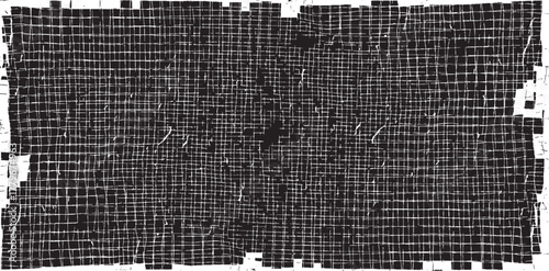 Monochrome texture composed of irregular graphic elements. Distressed uneven grunge background. Abstract vector illustration. Overlay for interesting effect and depth. Isolated on white background.