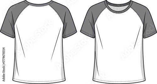 Raglan t shirt, short sleeve, round neck, contrast sleeve, women fashion, apparel, clothing, casual, unisex, stylish, trendy, design, garment, sketch, illustration, template, 