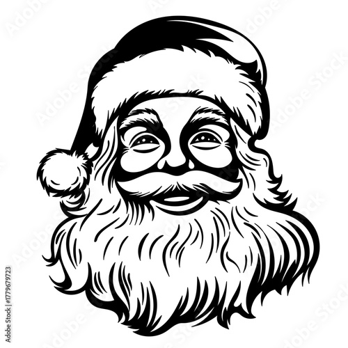 Portrait of a laughing Santa Claus, black and white, vector