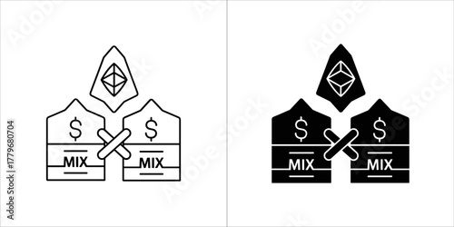 Cryptocurrency mix icon vector set, black and white illustration