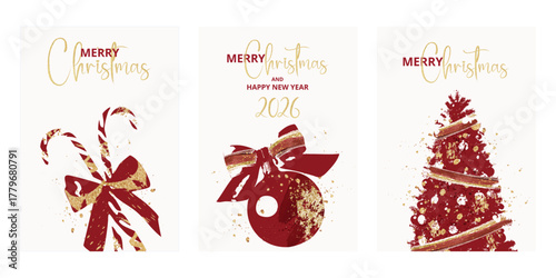 Merry Christmas and Happy New Year Elegant Greeting Cards. Vector illustration concepts for greeting card, party invitation card, website banner, social media banner, marketing material.