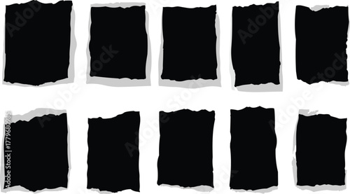 Set of Ten Black Torn Paper Frames with White Edges