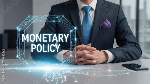 Professional Man Analyzing Digital Monetary Policy Interface