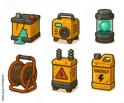 Energy generator cartoon icons ,electricity, power, technology, battery, industrial