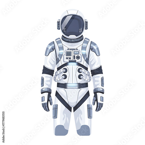 Astronaut suit with helmet and gloves isolated on white background