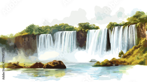 Iguazu Falls. Iguazu Falls hand drawn watercolor illustration