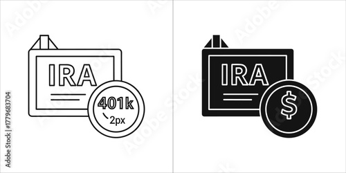 Ira and 401k retirement savings plan icons, financial investment concept