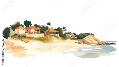 La Paloma and Cabo Polonio Beaches. La Paloma and Cabo Polonio Beaches hand drawn watercolor illustration