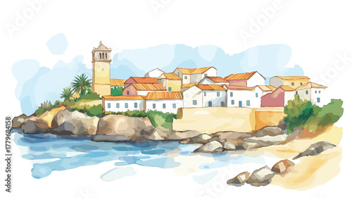 Piriapolis. Piriapolis hand drawn watercolor illustration