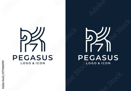simple vector logo design of a winged horse icon. pegasus logo