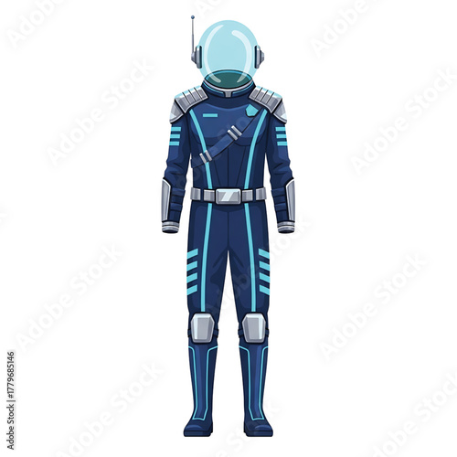 Astronaut spacesuit with helmet and advanced technology details isolated on white background