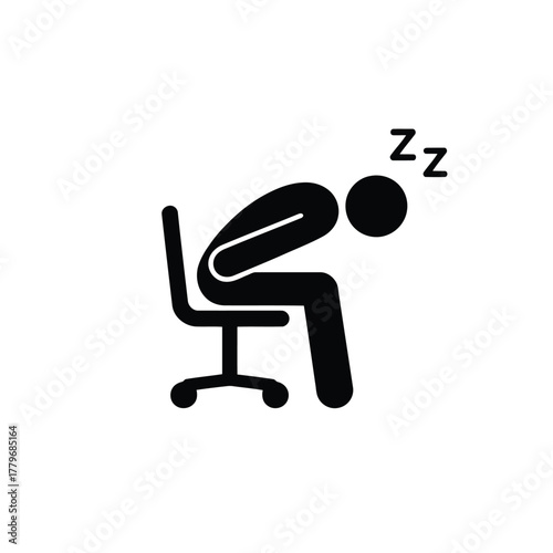 Sleeping Office Worker Black Silhouette Icon on Chair with Zzz Sleep Symbol