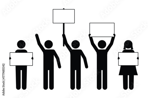 Silhouette of Protesting Crowd Vector Icon Set 