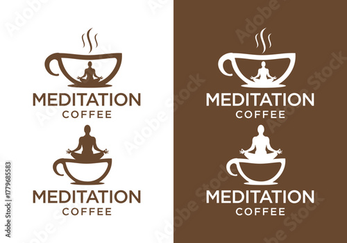 vector logo design of coffee cup icon with meditating people