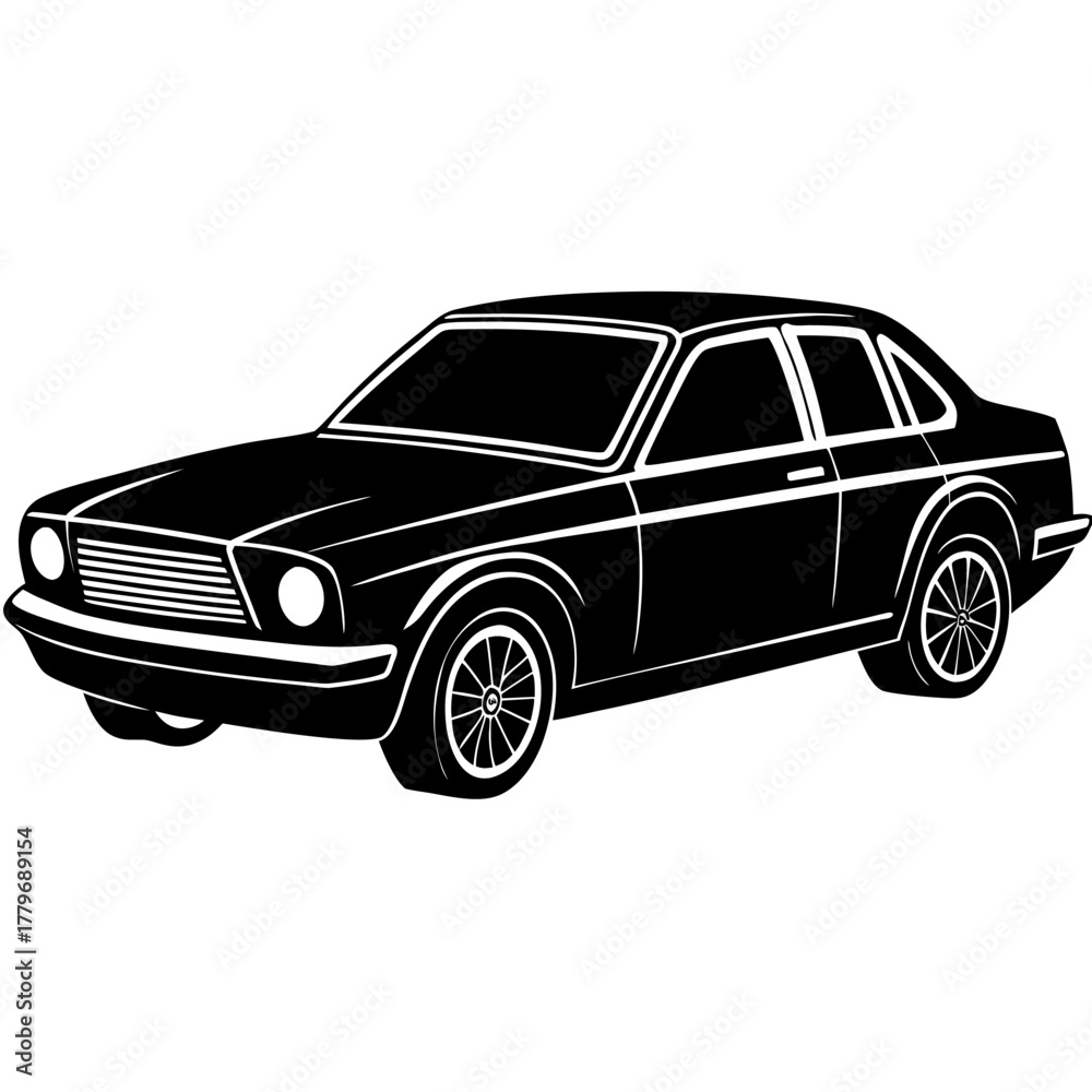 Fototapeta premium Clean black silhouette illustration of a modern car isolated on a white background perfect for automotive themes